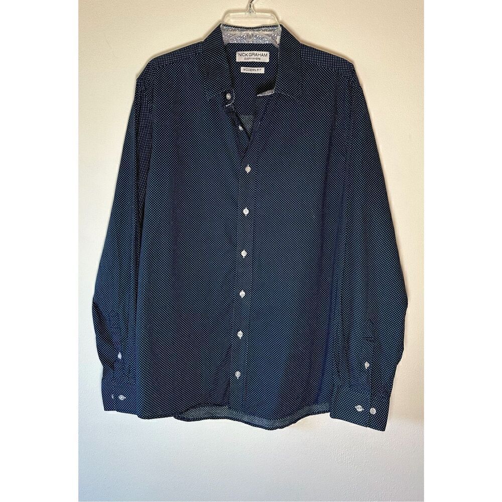 Nick Graham navy blue long sleeve button up shirt size XL TG. #43-1315